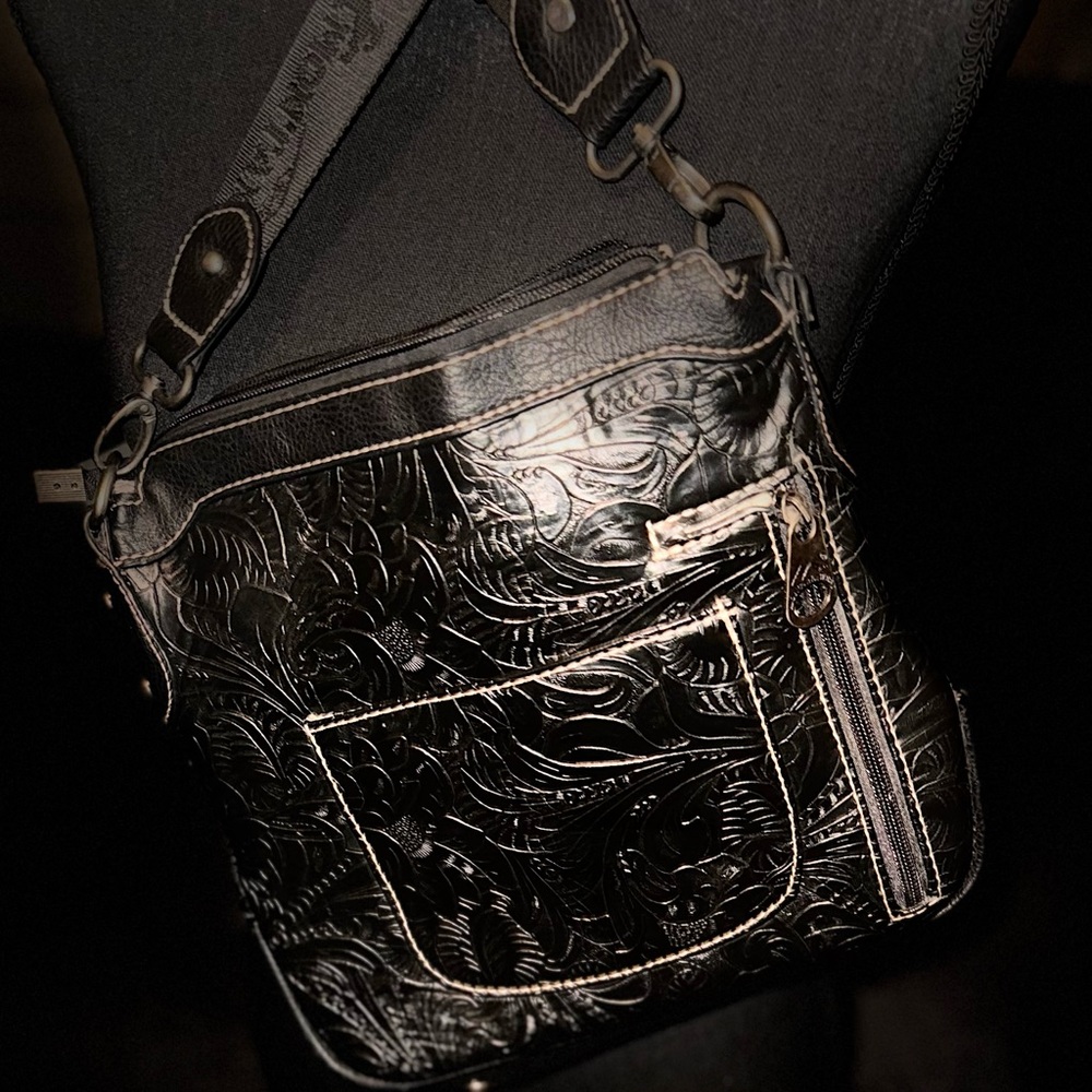Montana West Black Embossed Messenger Bag concealed carry